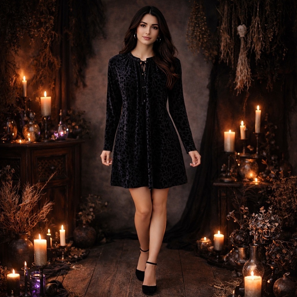 Buddy Love Women's Size Small Kylie Black with Black Leopard Velvet Dress